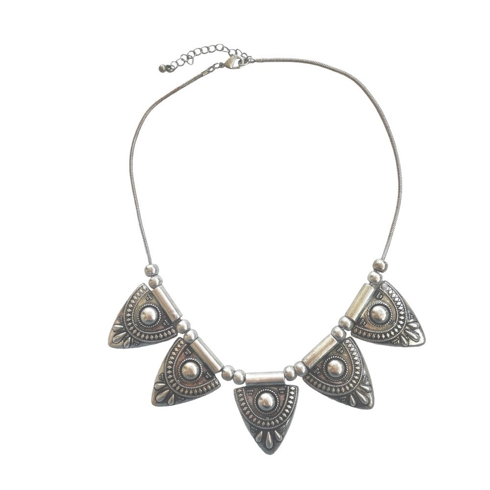 Silver Tone Tribal Boho Statement Necklace